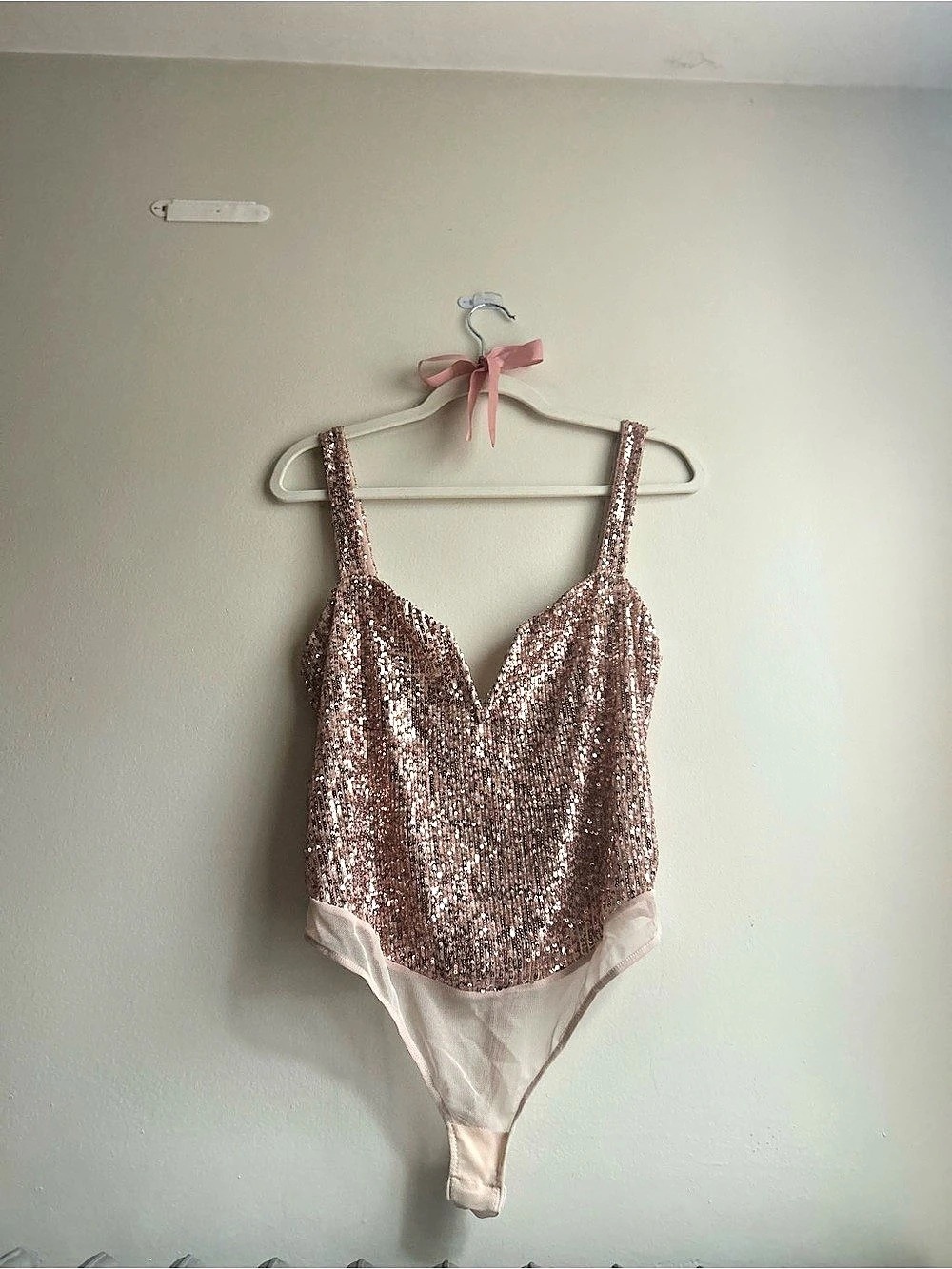 Free People Sequin Bodysuit in rose Size Medium NWT